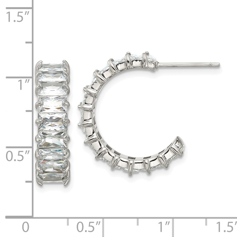Chisel Stainless Steel Polished White Zircon J-Hoop Earrings