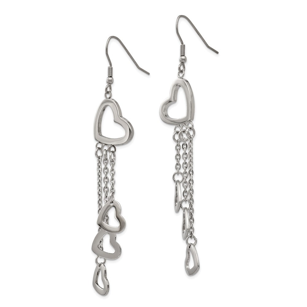 Chisel Stainless Steel Polished Hearts Dangle Shepherd Hook Earrings