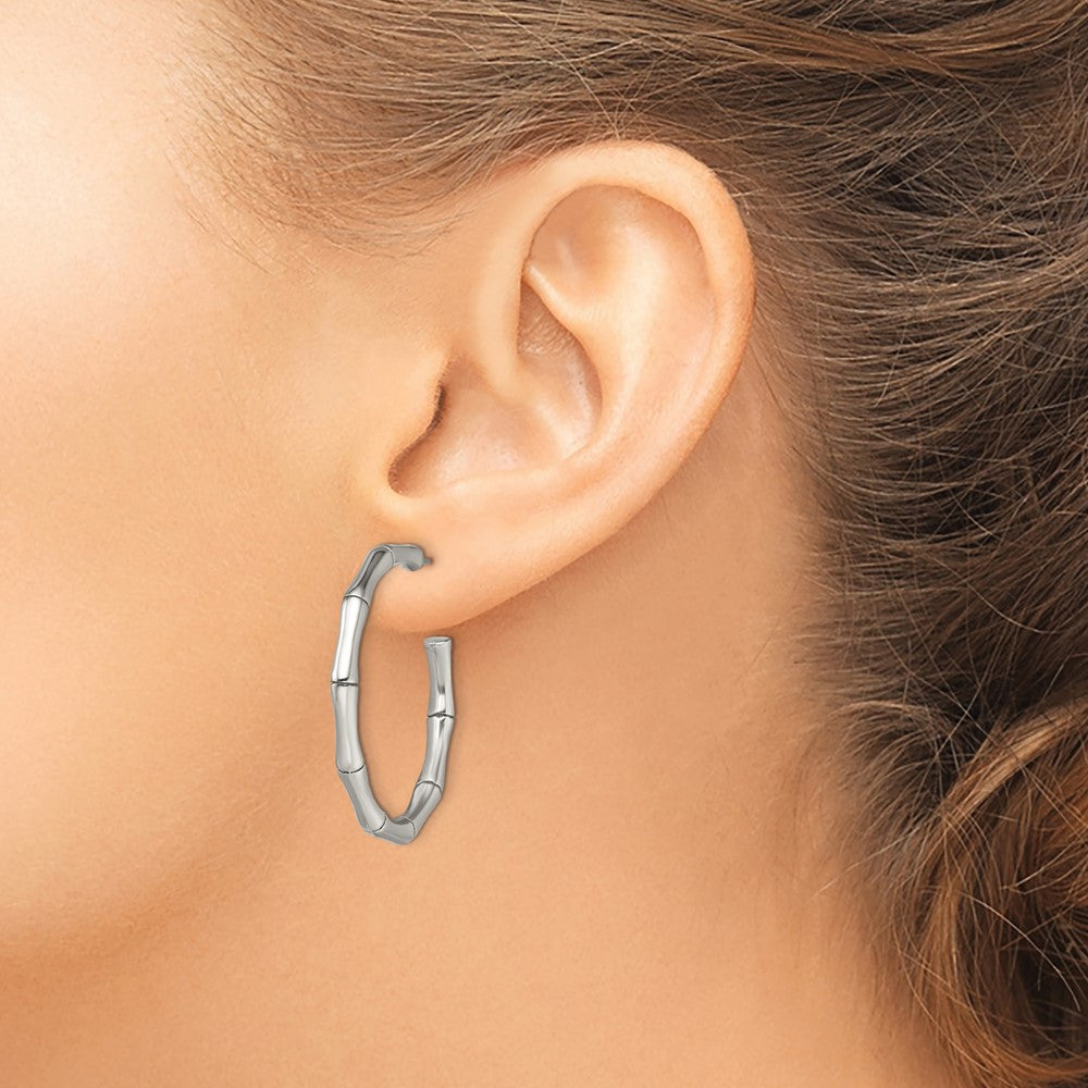 Chisel Stainless Steel Polished Bamboo Design J Hoop Post Earrings