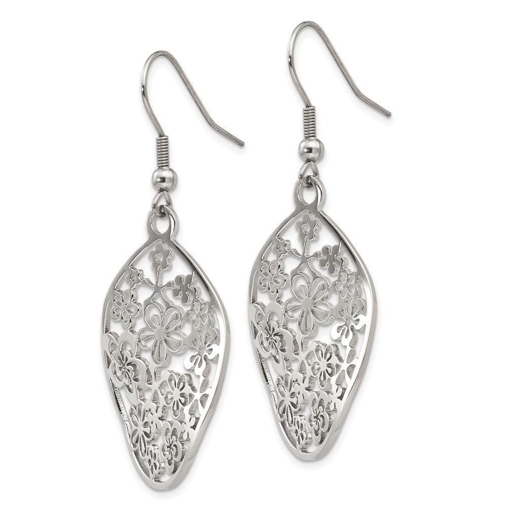 Chisel Stainless Steel Polished Flower Dangle Shepherd Hook Earrings