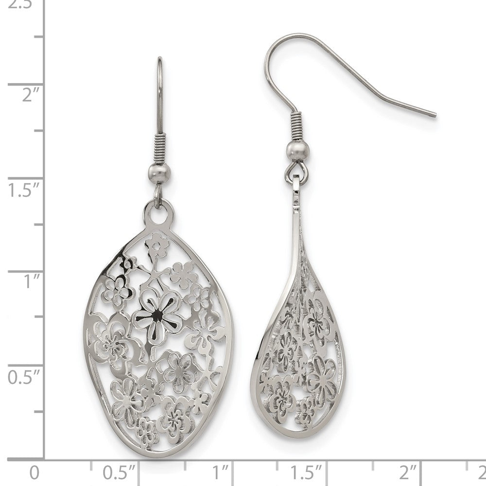 Chisel Stainless Steel Polished Flower Dangle Shepherd Hook Earrings