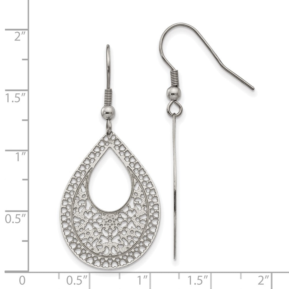 Chisel Stainless Steel Polished Textured Cut-out Design Dangle Shepherd Hook Earrings