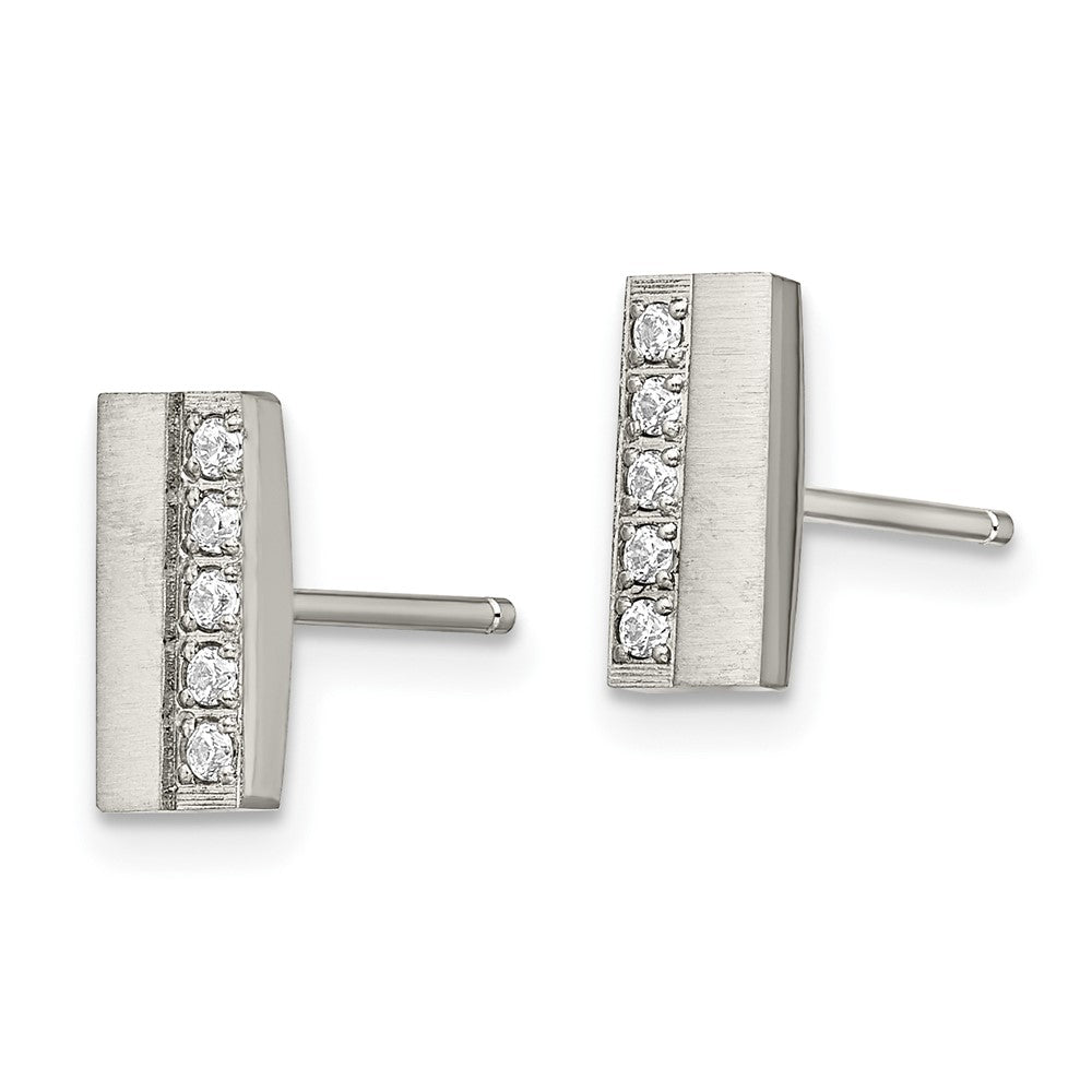 Chisel Stainless Steel Brushed with CZ Bar Post Earrings