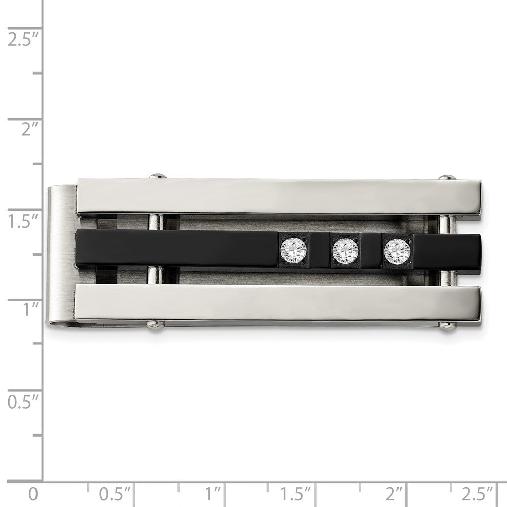 Chisel Stainless Steel Polished Black IP-plated with CZ Money Clip