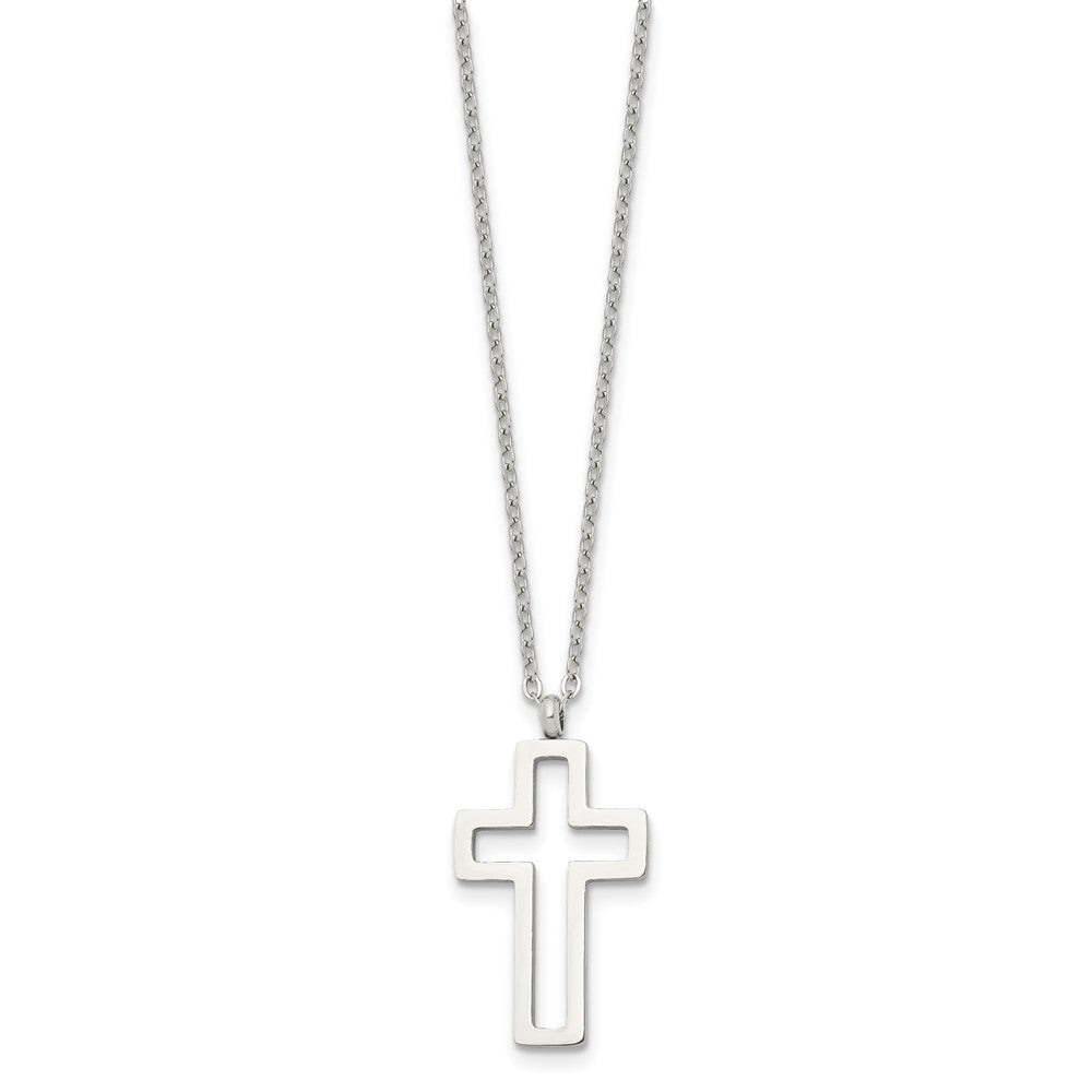 Chisel Stainless Steel Polished Cut-out Cross Pendant on a 17.5 inch Cable Chain Necklace