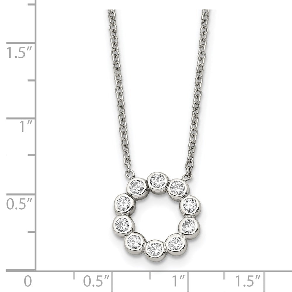 Chisel Stainless Steel Polished with CZ Pendant on a 17.25 inch Cable Chain Necklace
