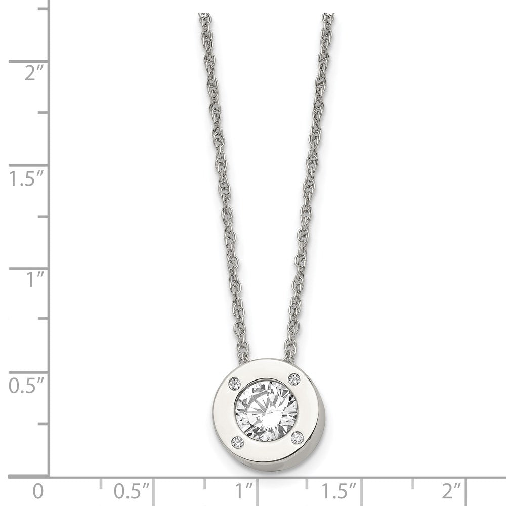 Chisel Stainless Steel Polished CZ April Birthstone Circle Pendant on a 20 inch Multi-Link Chain Necklace