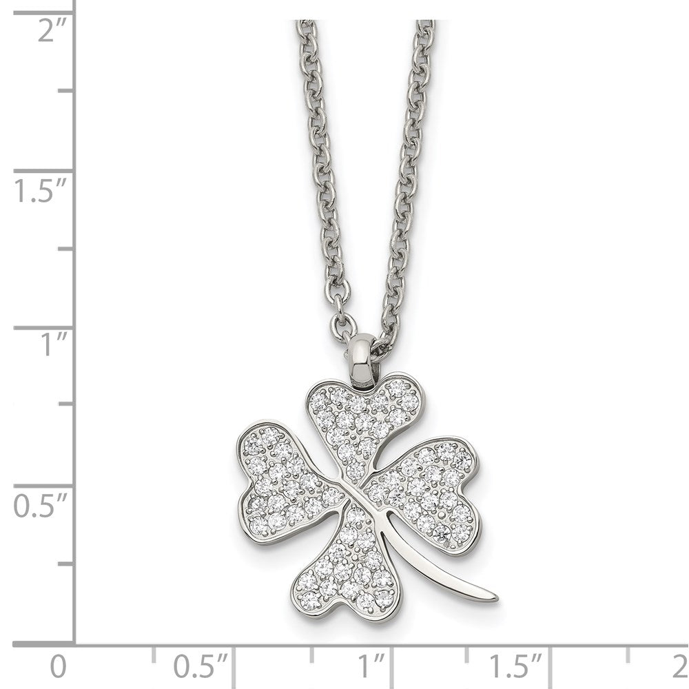 Chisel Stainless Steel Polished CZ Four Leaf Clover Pendant on a 22 inch Cable Chain Necklace