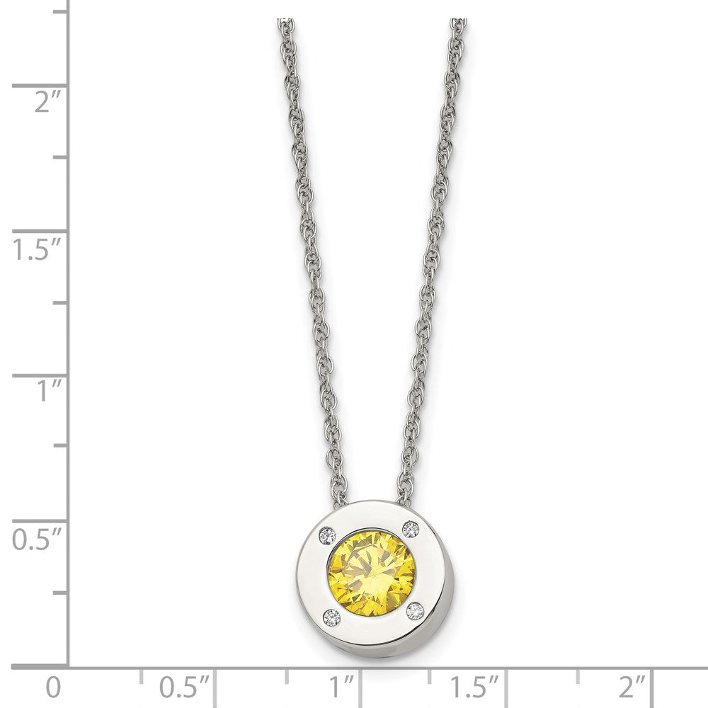 Chisel Stainless Steel Polished CZ November Birthstone Circle Pendant on a 20 inch Multi-Link Chain Necklace