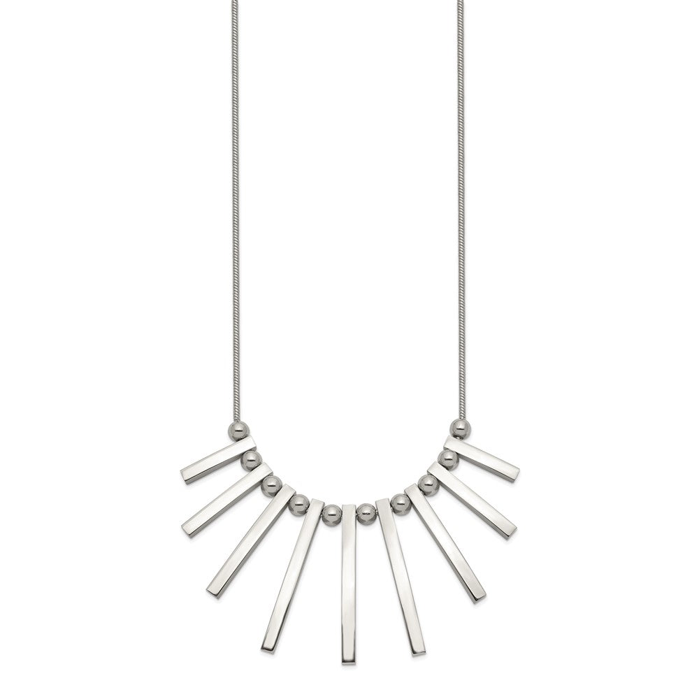 Chisel Stainless Steel Polished Bars and Beads on a 15.75 inch Snake Chain with a 1 inch Extension Necklace
