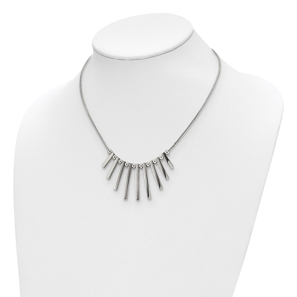 Chisel Stainless Steel Polished Bars and Beads on a 15.75 inch Snake Chain with a 1 inch Extension Necklace