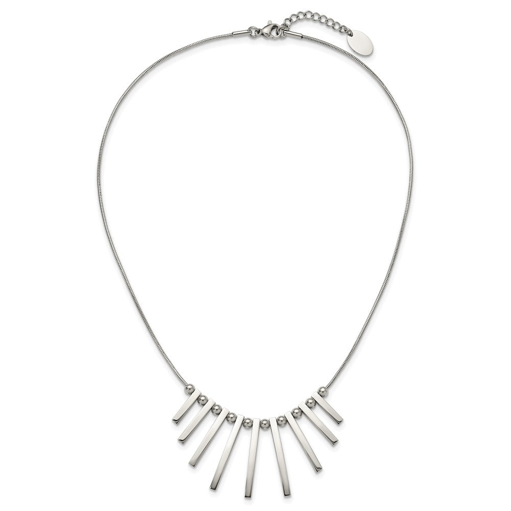 Chisel Stainless Steel Polished Bars and Beads on a 15.75 inch Snake Chain with a 1 inch Extension Necklace