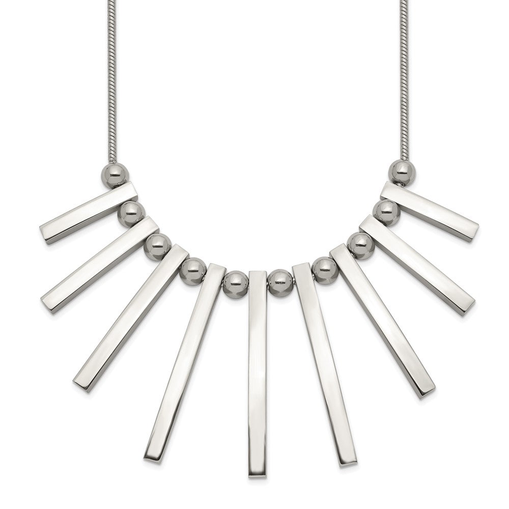 Chisel Stainless Steel Polished Bars and Beads on a 15.75 inch Snake Chain with a 1 inch Extension Necklace