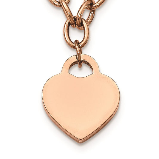 Chisel Stainless Steel Polished Rose IP-plated Heart Pendant on a 16 inch Open Link Chain with .5 inch Extension Necklace
