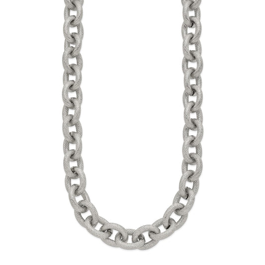 Chisel Stainless Steel Polished and Textured Link 16.5 inch Necklace