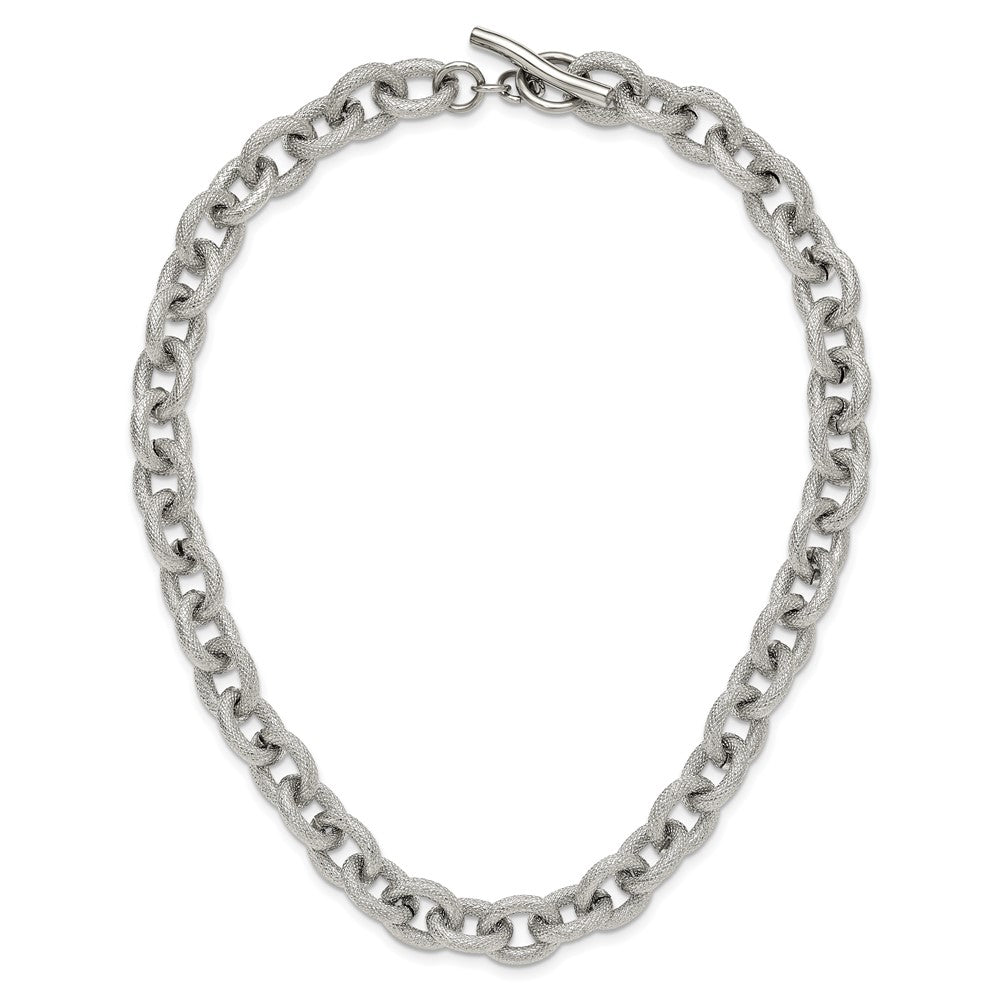 Chisel Stainless Steel Polished and Textured Link 16.5 inch Necklace