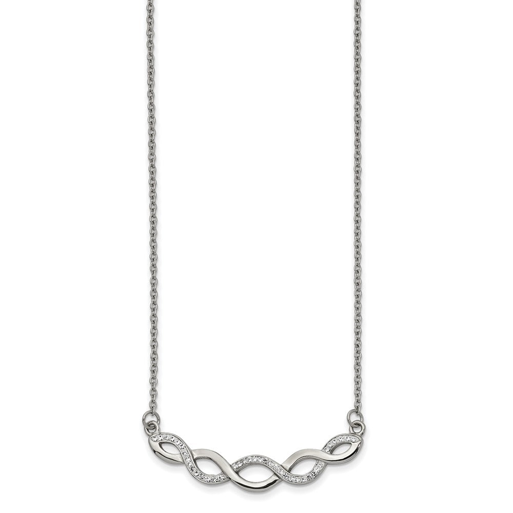 Chisel Stainless Steel Polished with Preciosa Crystal Braided Bar on a 16.5 inch Cable Chain with a 2 inch Extension Necklace