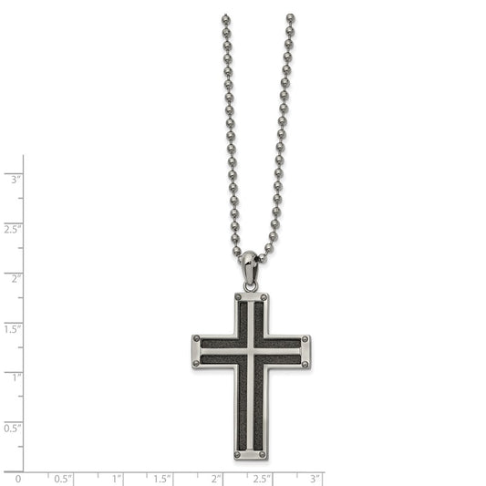 Chisel Stainless Steel Polished Black IP-plated Laser Cut Cross Pendant on a 22 inch Ball Chain Necklace