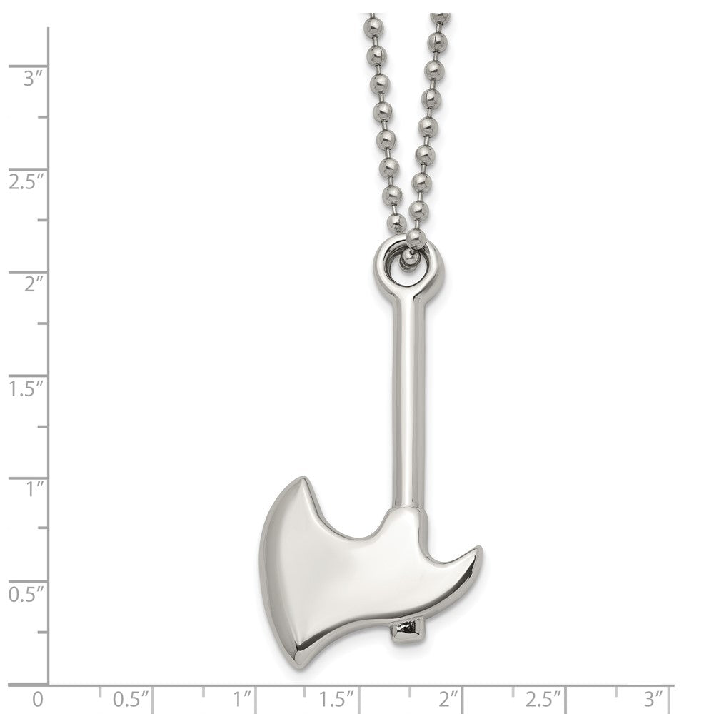 Chisel Stainless Steel Polished Hatchet Pendant on a 22 inch Ball Chain Necklace