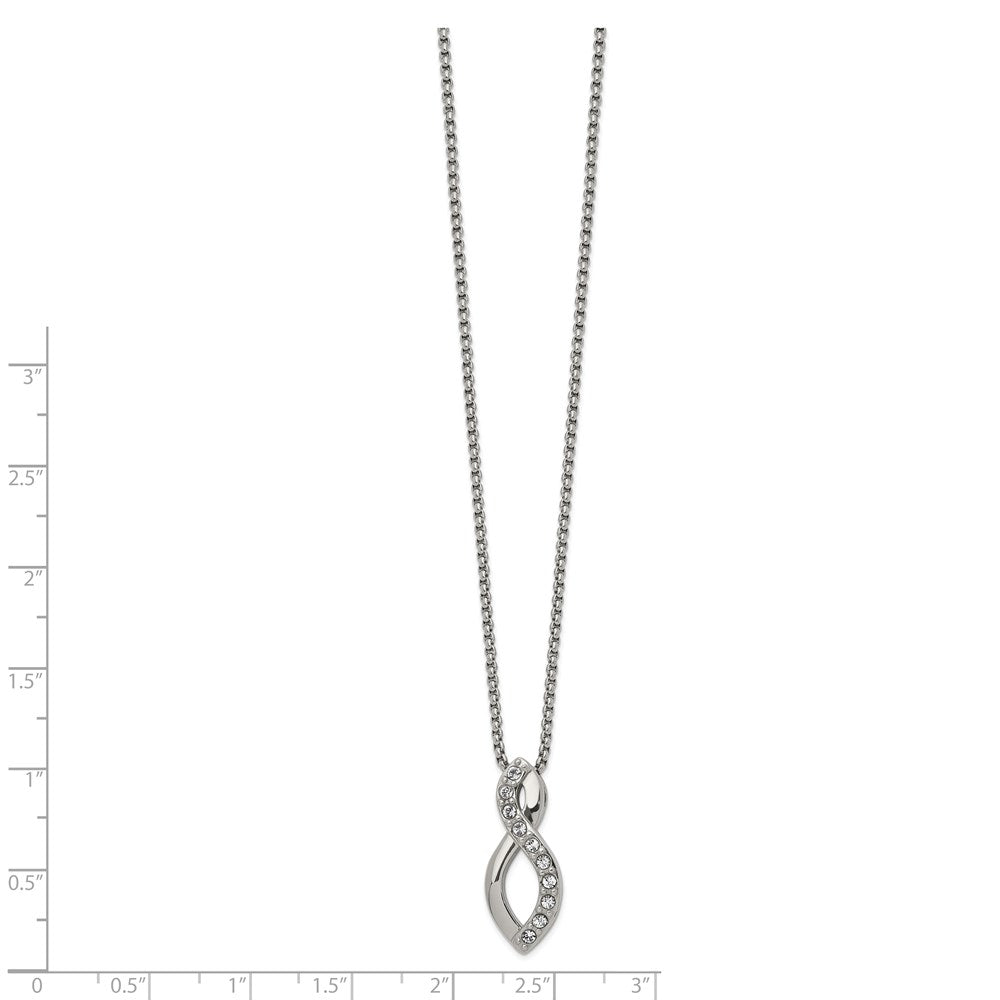Chisel Stainless Steel Polished with Crystals Infinity Symbol on a 16 inch Box Chain Necklace