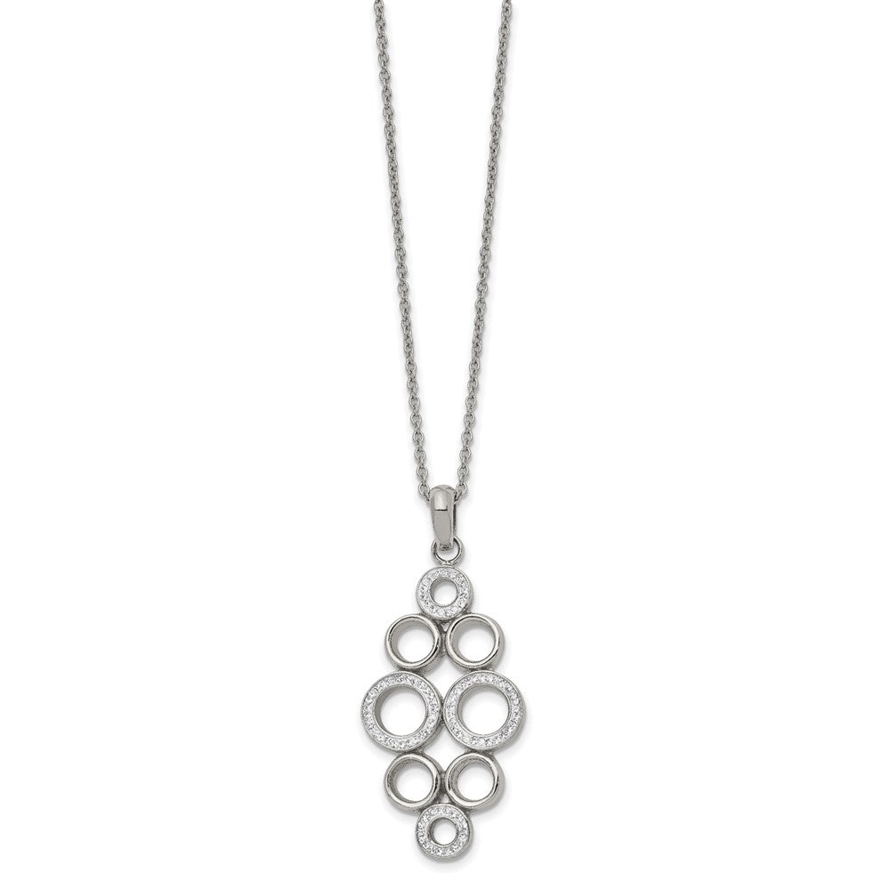 Chisel Stainless Steel Polished Preciosa Crystal Circles Pendant on a 16 inch Cable Chain with a 2 inch Extension Necklace