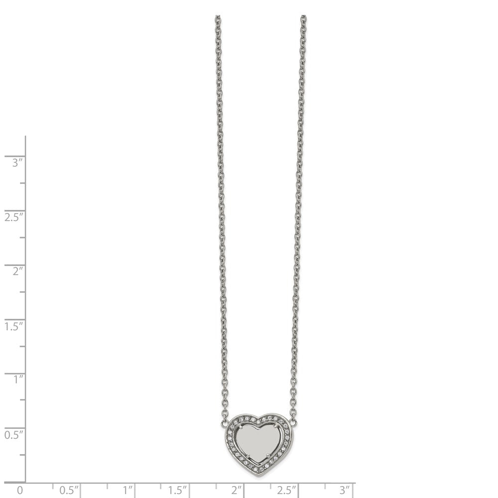 Chisel Stainless Steel Polished CZ Heart on a 19.25 inch Cable Chain with a 2 inch Extension Necklace