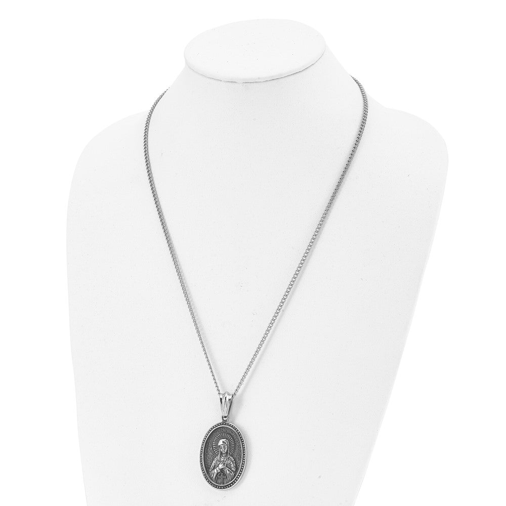 Chisel Stainless Steel Antiqued and Polished Our Lady of Guadalupe Pendant on a 24 inch Cable Chain Necklace