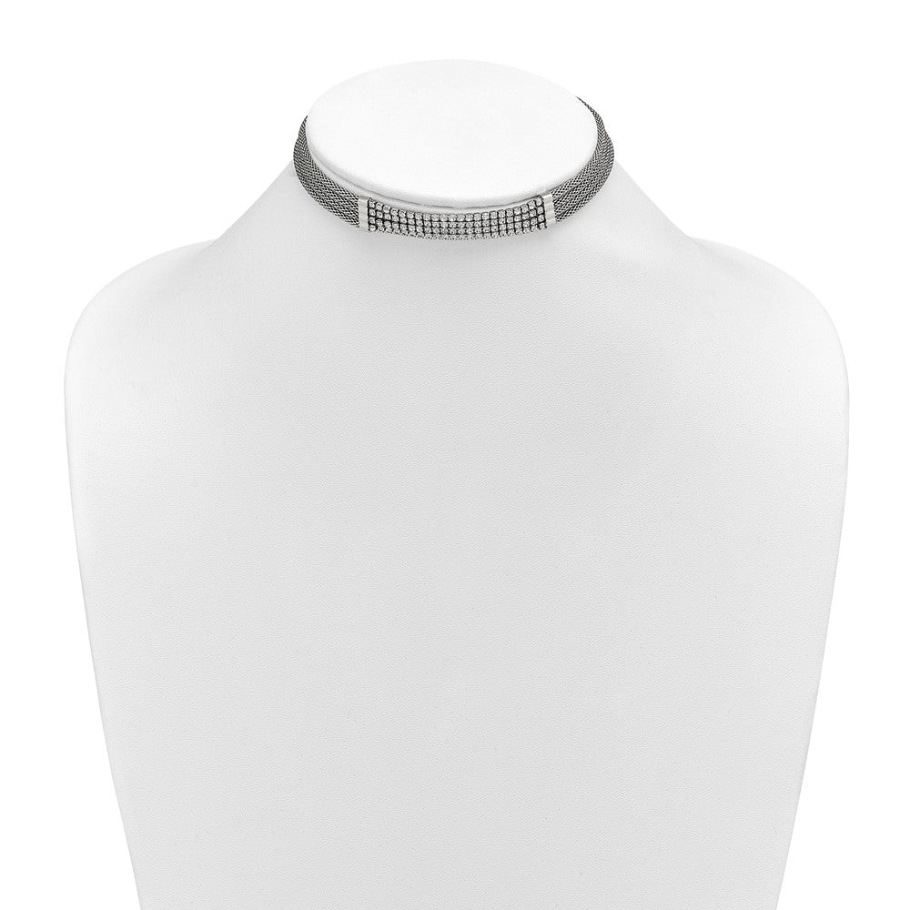 Chisel Stainless Steel Polished with CZ Multi Strand 11.75 inch with a 2.75 inch Extension Choker Necklace