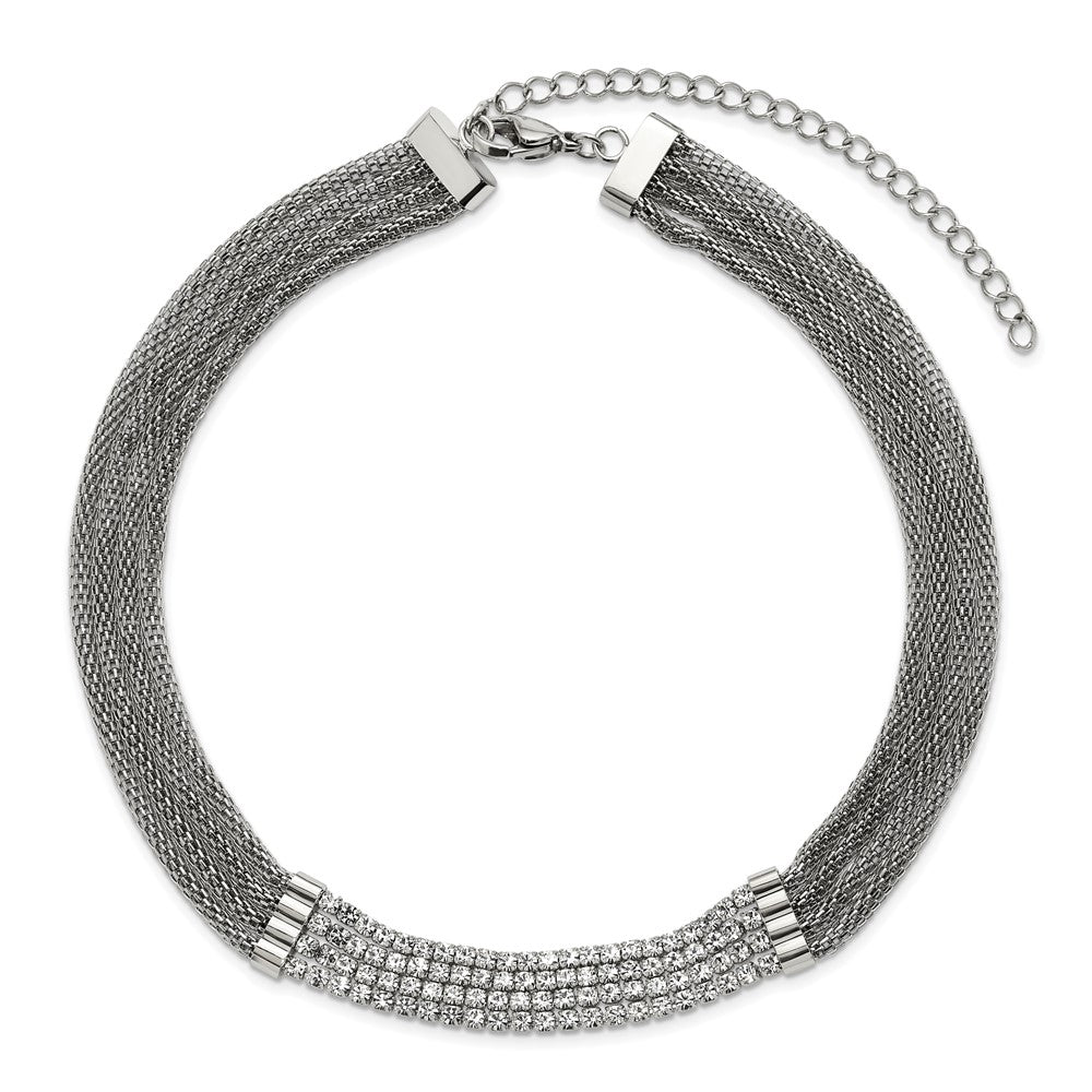 Chisel Stainless Steel Polished with CZ Multi Strand 11.75 inch with a 2.75 inch Extension Choker Necklace