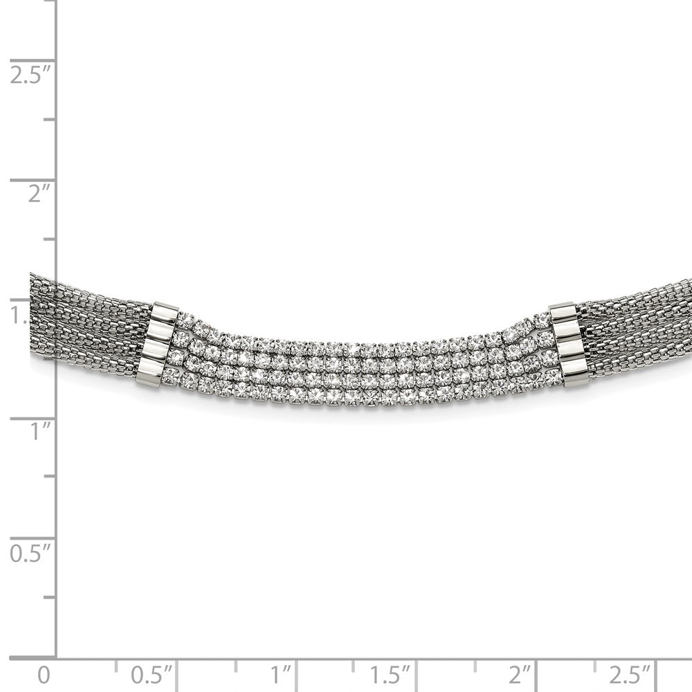 Chisel Stainless Steel Polished with CZ Multi Strand 11.75 inch with a 2.75 inch Extension Choker Necklace
