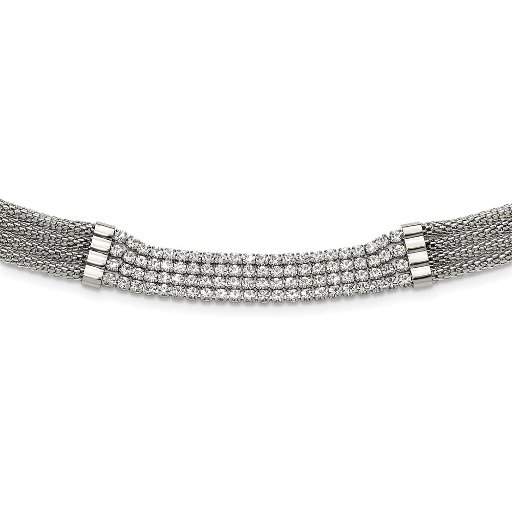 Chisel Stainless Steel Polished with CZ Multi Strand 11.75 inch with a 2.75 inch Extension Choker Necklace