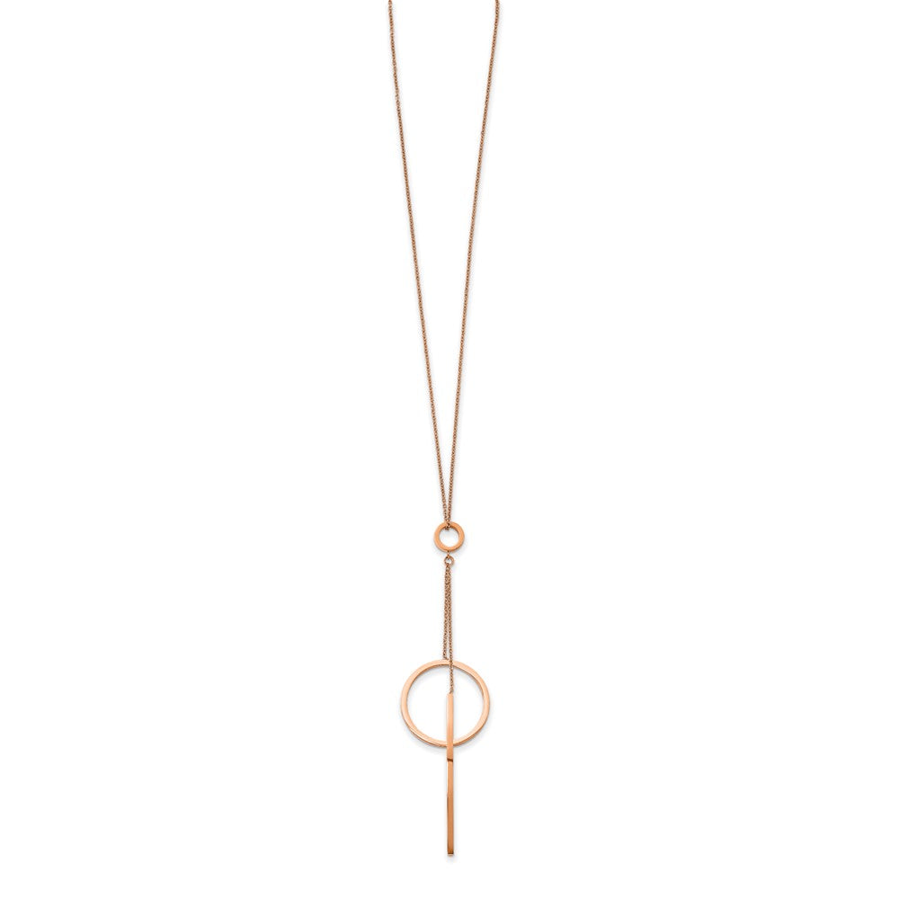Chisel Stainless Steel Polished Rose IP-plated Circle Dangle on a 16.5 inch Cable Chain with a 1.75 inch Extension Necklace