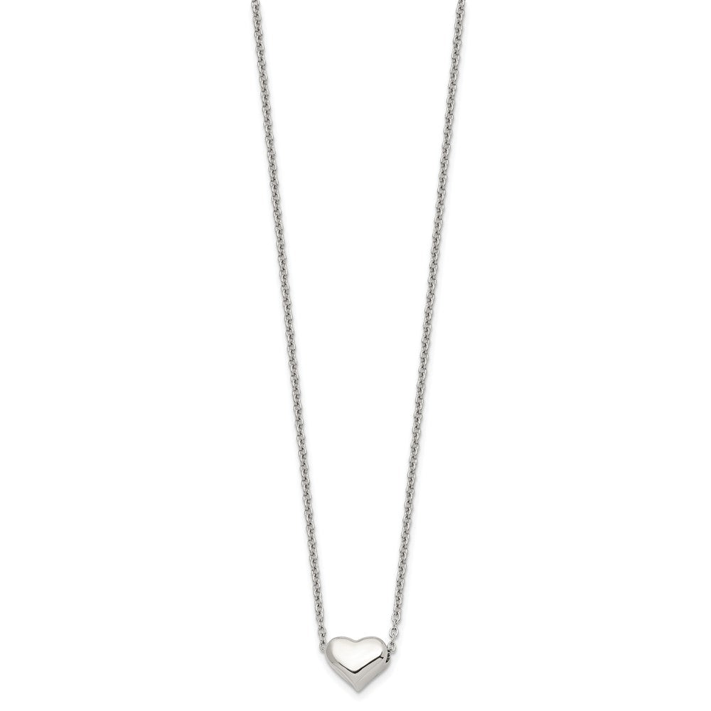 Chisel Stainless Steel Polished Heart on a 16.5 inch Cable Chain with a 2.5 inch Extension Necklace