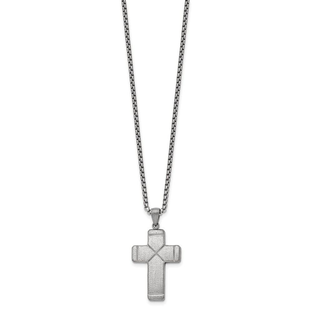 Chisel Stainless Steel Brushed and Polished Cross Pendant on a 19.5 inch Box Chain Necklace
