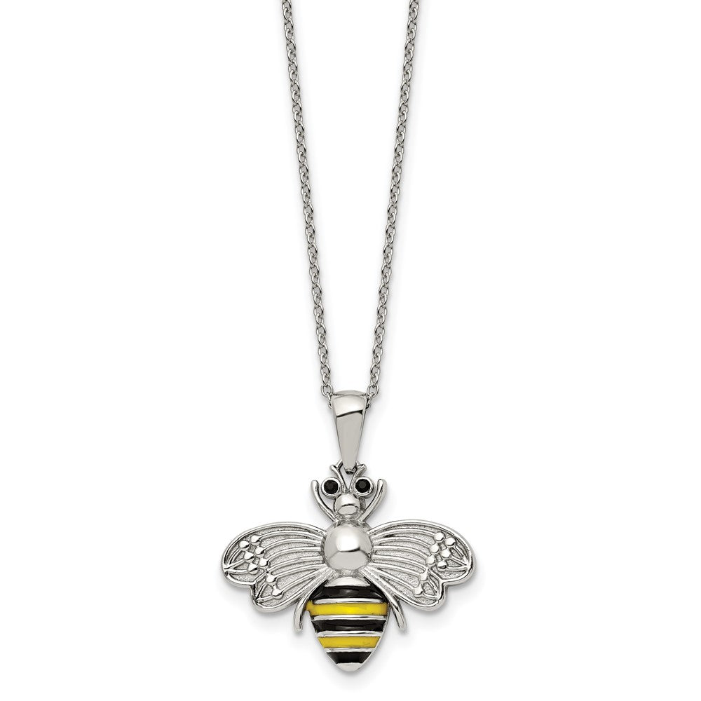 Chisel Stainless Steel Polished and Enameled with Preciosa Crystal Bee Pendant on a 17.75 inch Cable Chain with 2 inch Extension Necklace