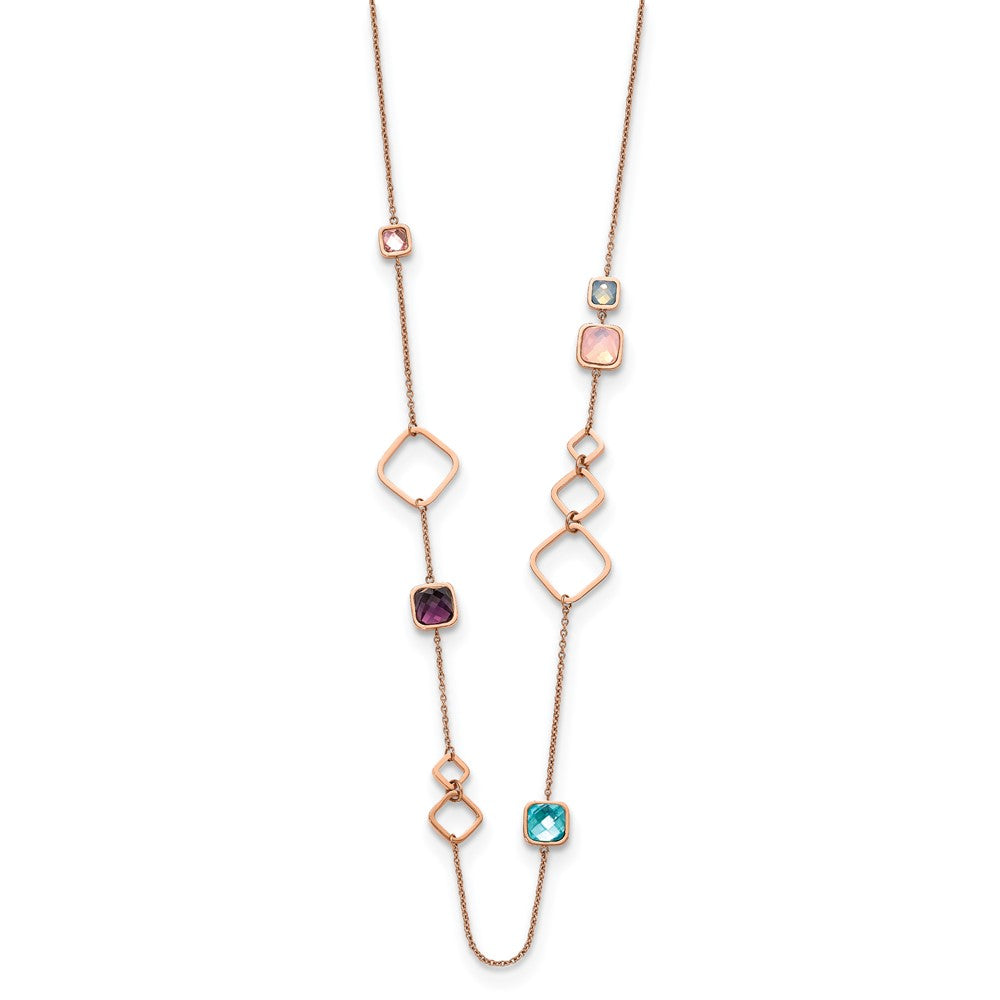 Chisel Stainless Steel Polished Rose IP-plated Multicolor Crystal on a 21.5 inch Cable Chain with 2.75 inch Extension Necklace