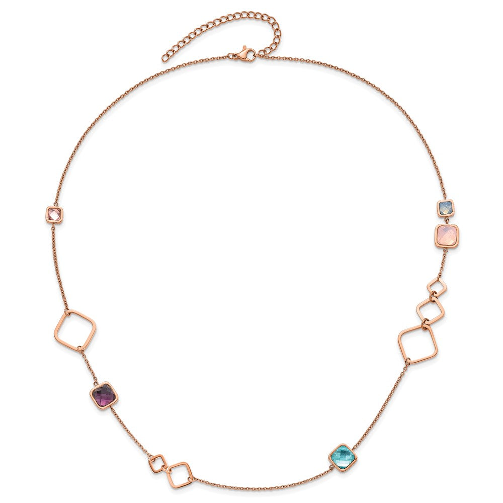 Chisel Stainless Steel Polished Rose IP-plated Multicolor Crystal on a 21.5 inch Cable Chain with 2.75 inch Extension Necklace