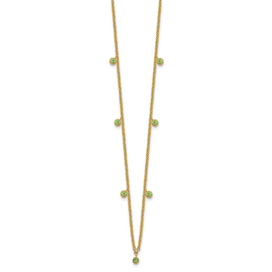 Stainless Steel Polished Yellow IP Green Crystal w/2in ext. Necklace