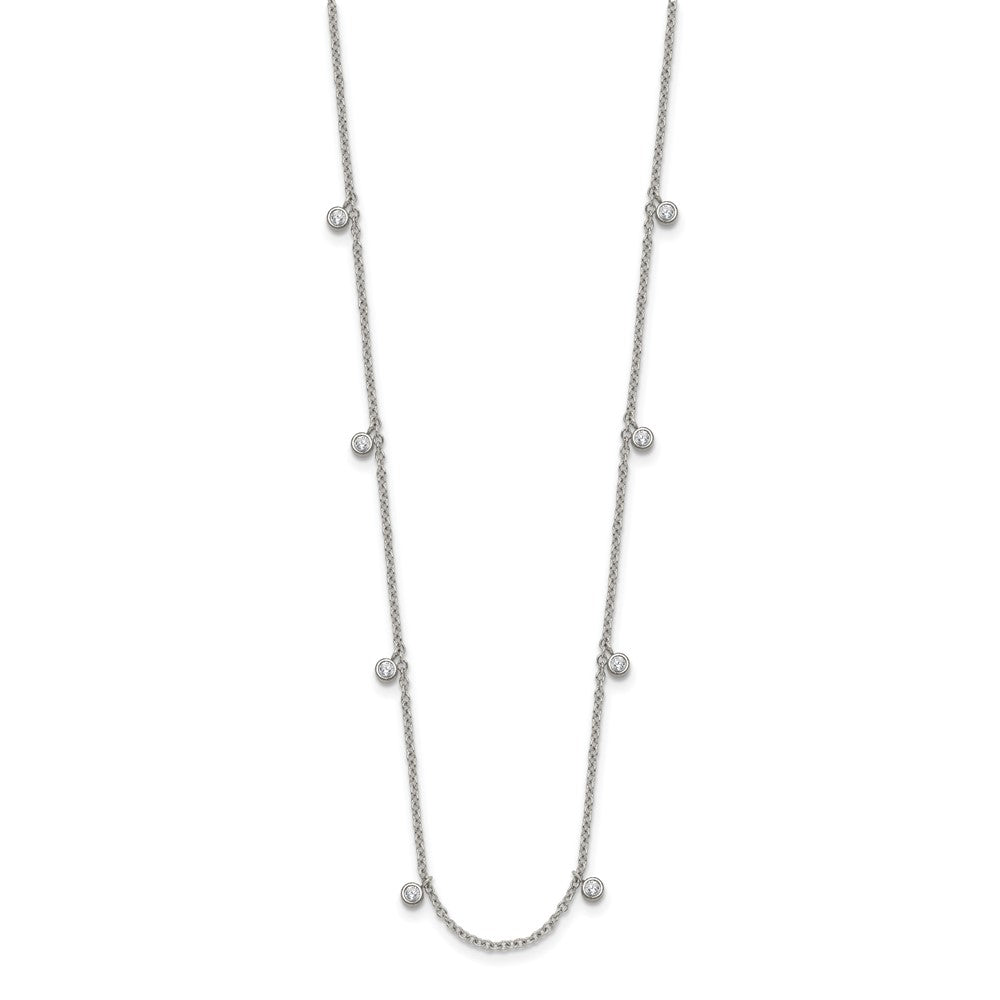 Chisel Stainless Steel Polished Clear Crystal 17.5 inch with 2 inch Extension Necklace