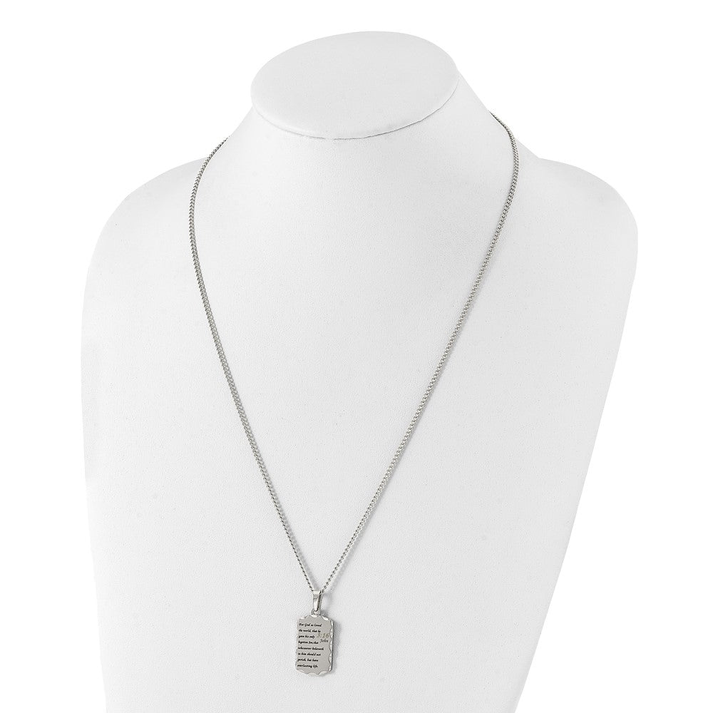 Chisel Stainless Steel Polished Acid Etched John 3:16 Dog Tag on a 24 inch Curb Chain Necklace