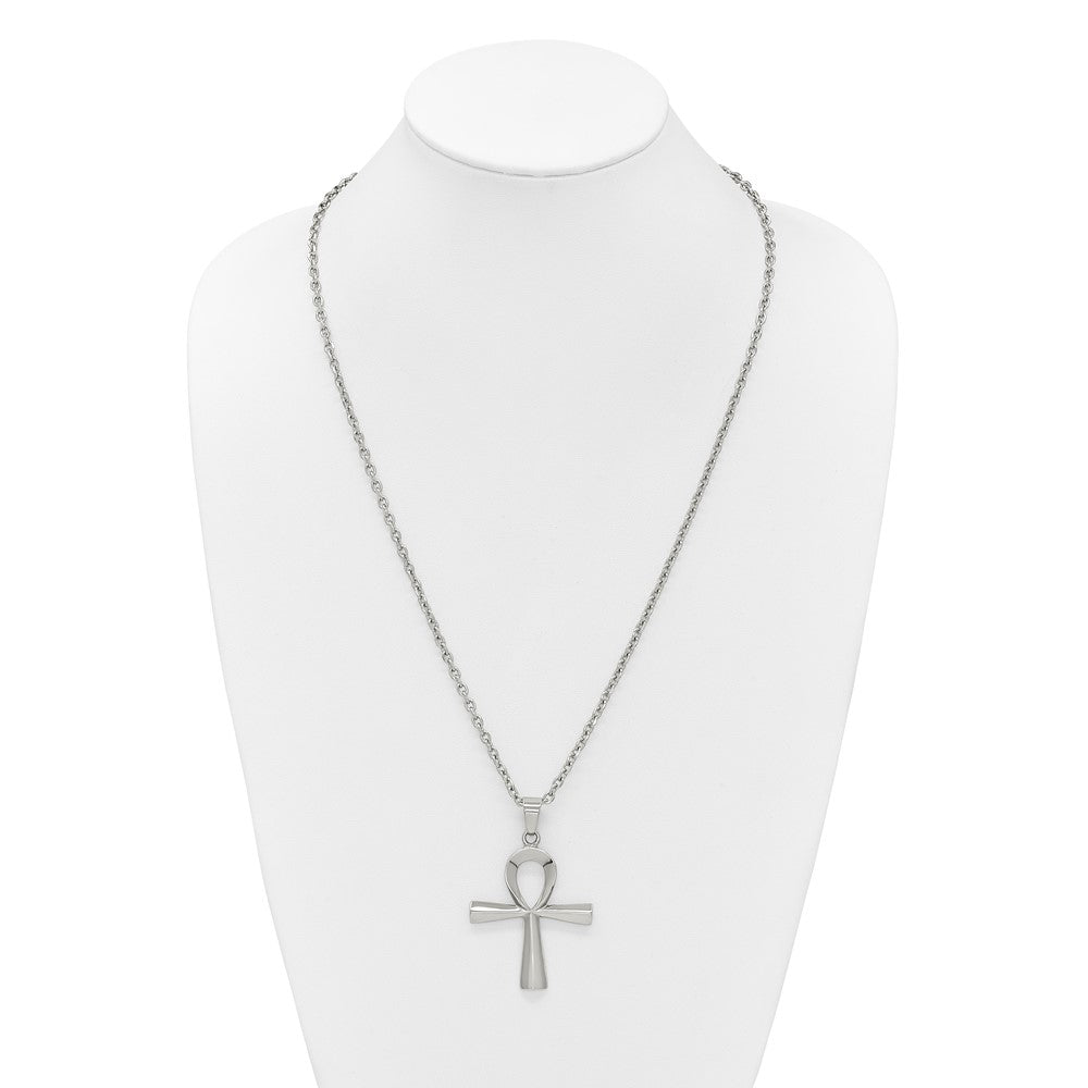 Chisel Stainless Steel Polished Ankh Pendant on a 25.5 inch Box Chain Necklace