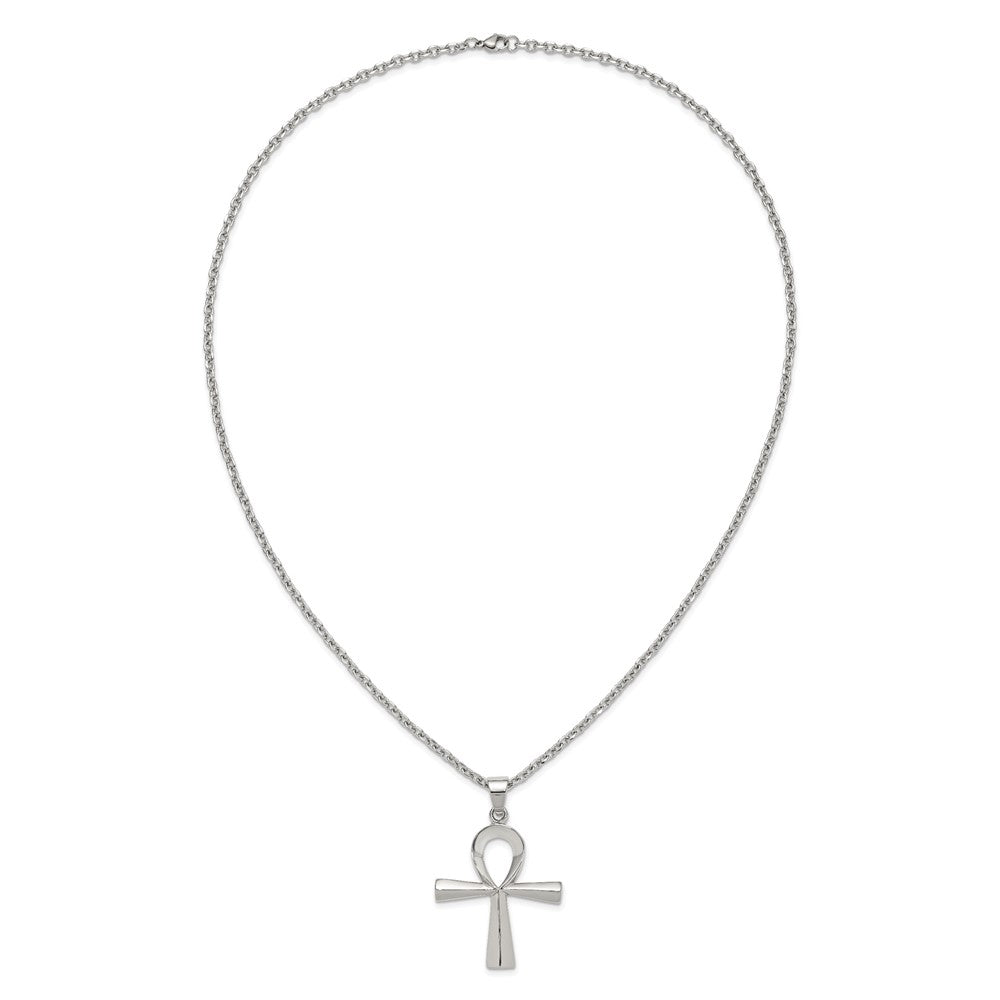 Chisel Stainless Steel Polished Ankh Pendant on a 25.5 inch Box Chain Necklace