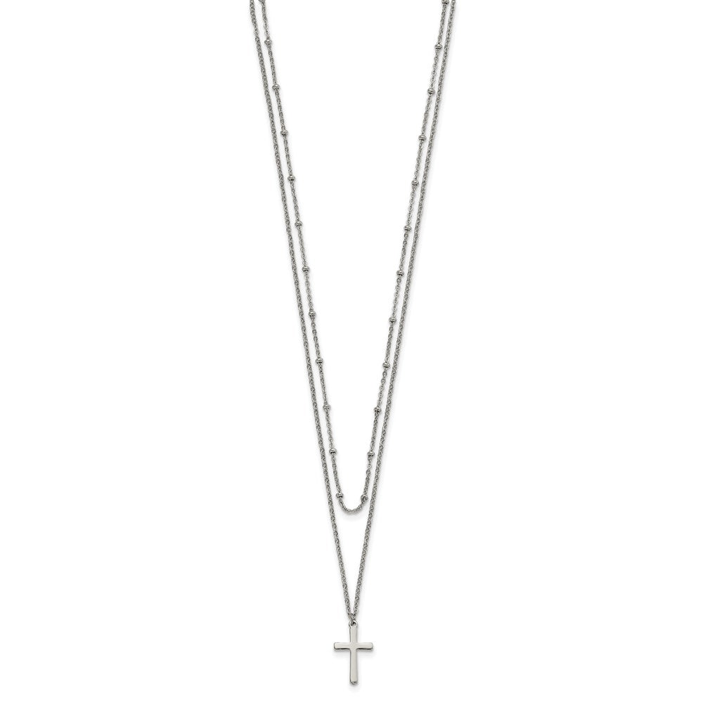 Chisel Stainless Steel Polished Cross 2 Strand 18.25 inch with 1 inch extension Necklace