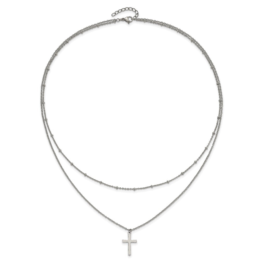 Chisel Stainless Steel Polished Cross 2 Strand 18.25 inch with 1 inch extension Necklace
