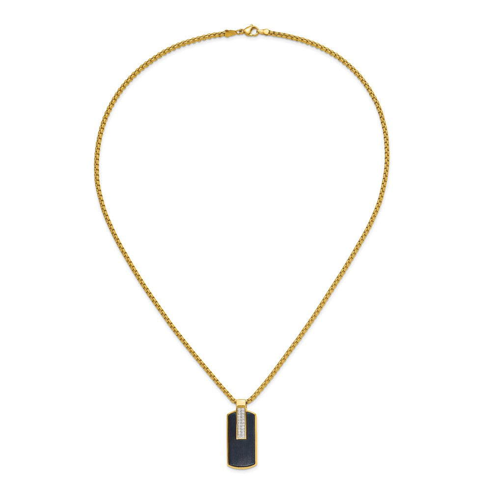 Chisel Stainless Steel Polished Black and Yellow IP-plated with CZ Dog Tag on a 24 inch Box Chain Necklace