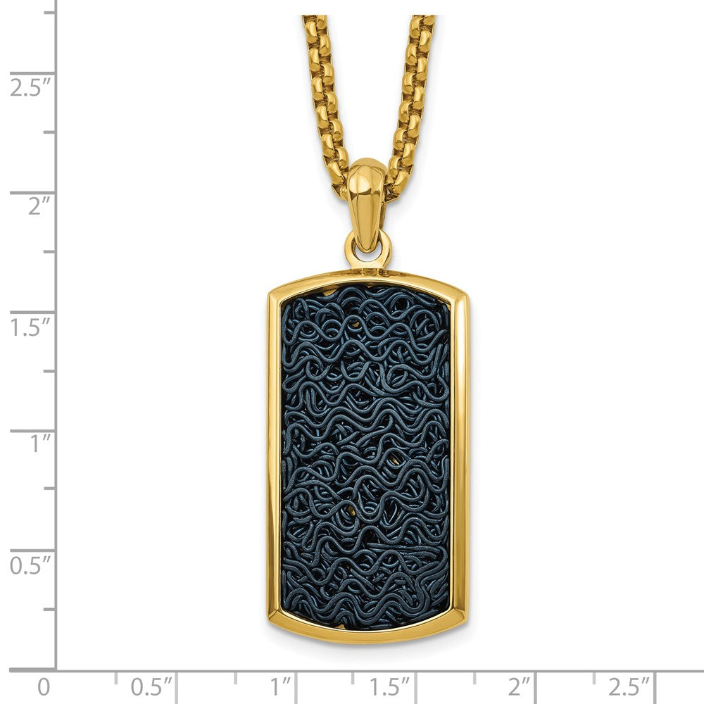 Chisel Stainless Steel Polished Yellow IP-plated with Black Wire Inlay Dog Tag on a 24 inch Box Chain Necklace