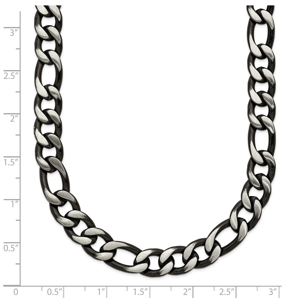 Chisel Stainless Steel Brushed and Polished Black IP-plated 7.5mm 30 inch Figaro Chain Necklace