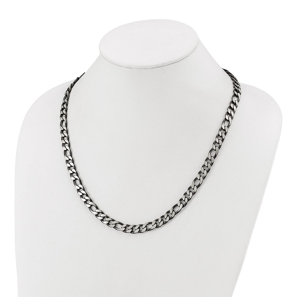Chisel Stainless Steel Brushed and Polished Black IP-plated 7.5mm 22 inch Figaro Chain Necklace