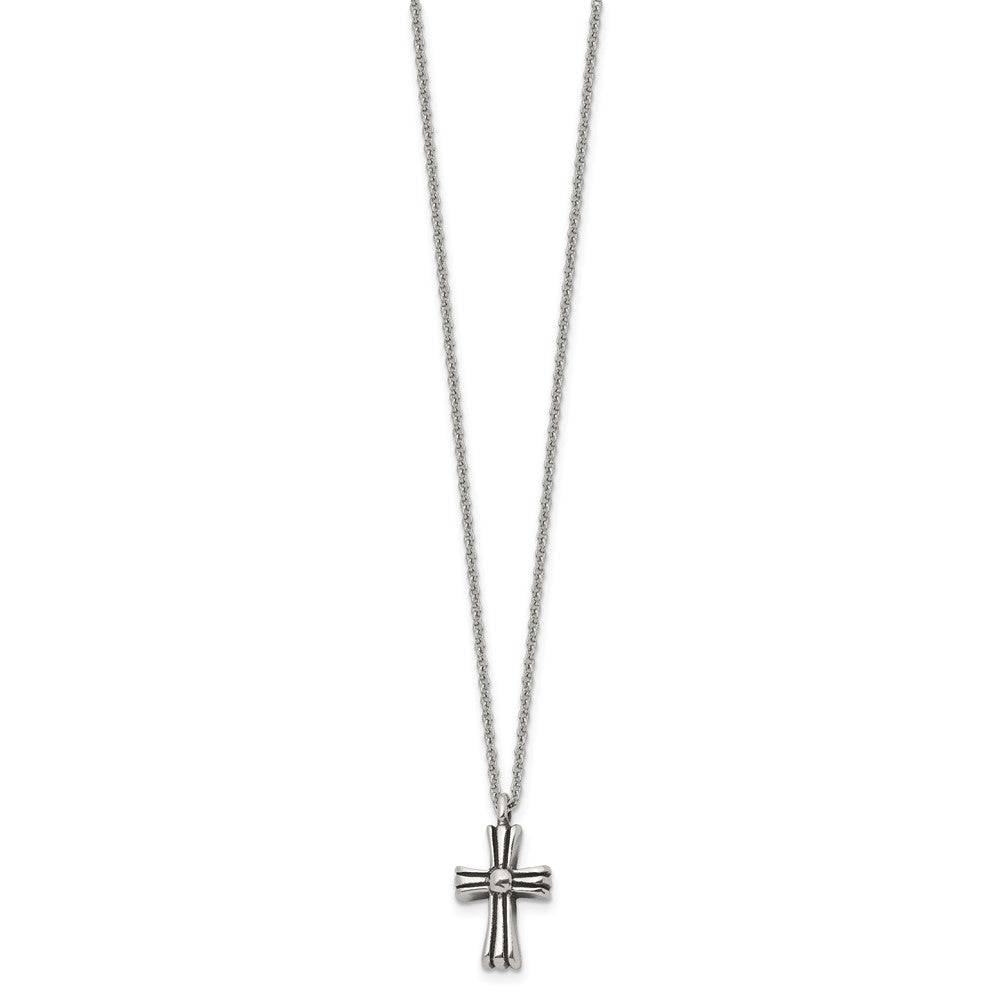 Chisel Stainless Steel Antiqued and Polished Cross Pendant on a 24.5 inch Cable Chain Necklace