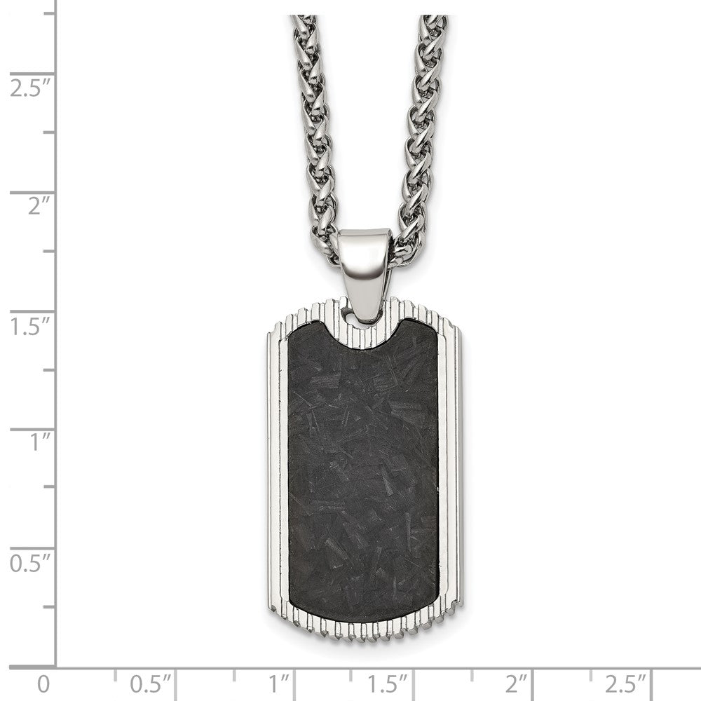 Chisel Stainless Steel Polished with Black Carbon Fiber Inlay Dog Tag on a 24 inch Wheat Chain Necklace